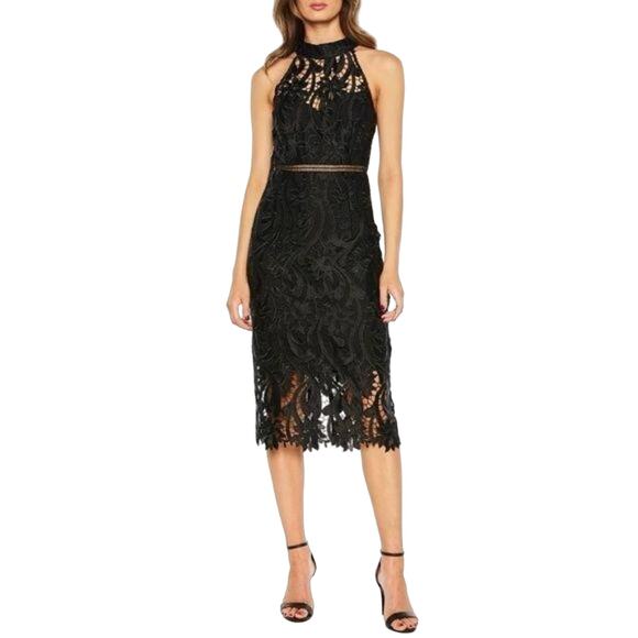 Bardot Isa Crochet Lace Cocktail Sheath Dress French Black Size L 10 NWT - Picture 1 of 12
